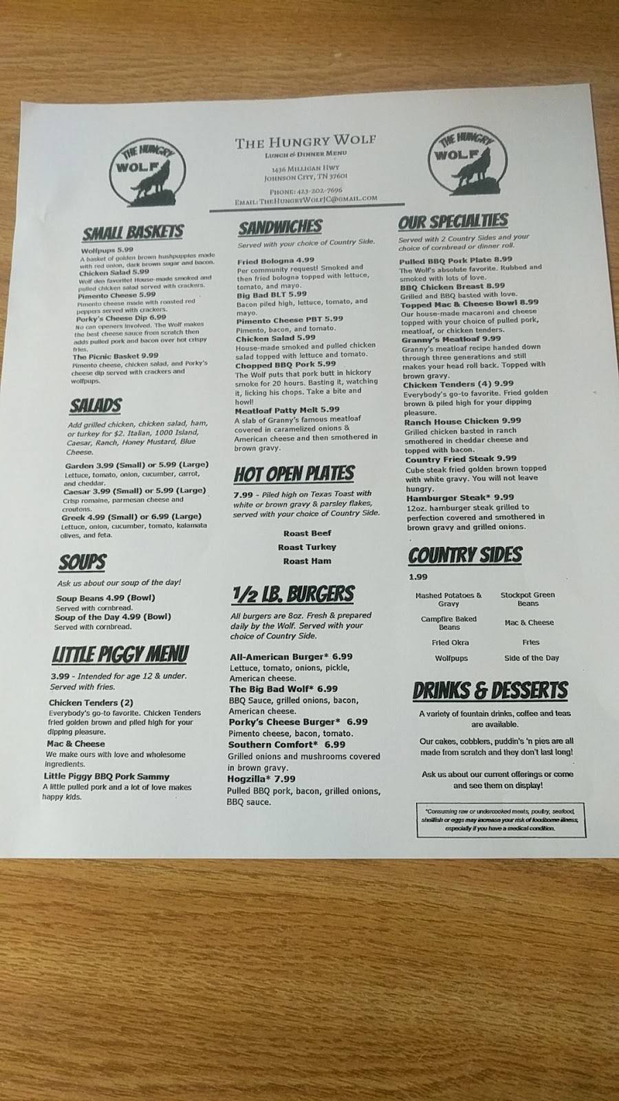 The Hungry Wolf | restaurant | 1436 Milligan Hwy, Johnson City, TN 37601, USA | 4232027696 OR +1 423-202-7696