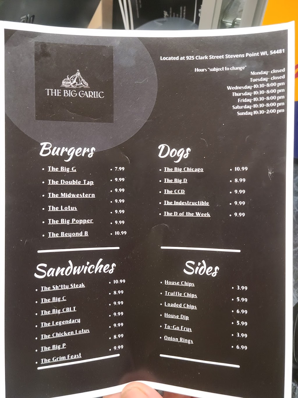 The Big Garlic | restaurant | 925 Clark St, Stevens Point, WI 54481, USA | 7153106330 OR +1 715-310-6330