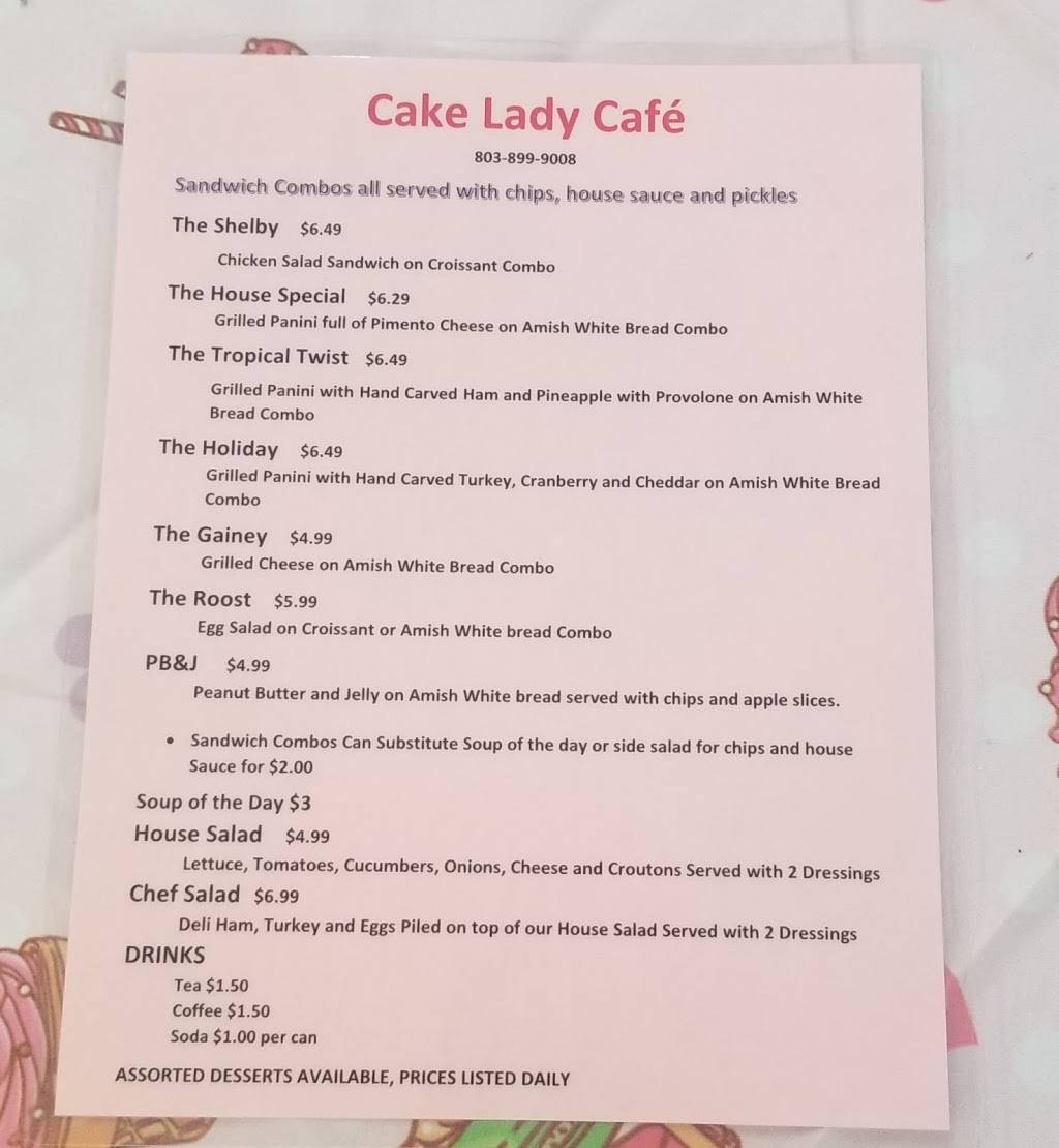 Cake Lady Cafe | restaurant | 2606 Catawba River Rd, Fort Lawn, SC 29714, USA | 8038999008 OR +1 803-899-9008