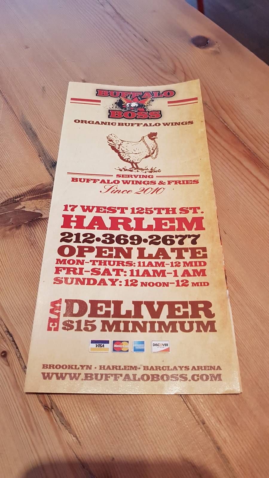 Buffalo Boss | restaurant | 17 W 125th St, New York, NY 10027, USA | 2123692677 OR +1 212-369-2677