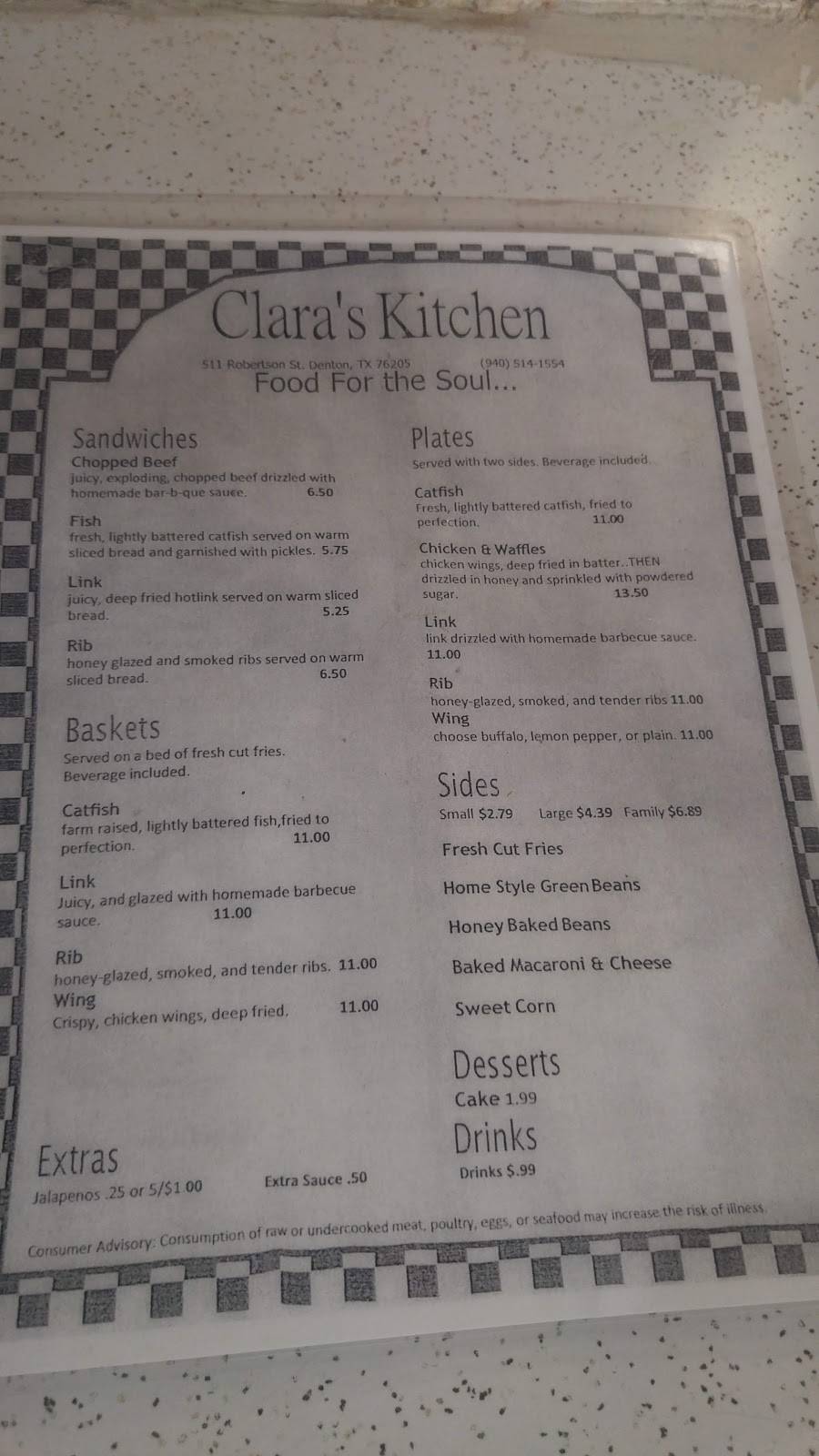 Claras Kitchen | restaurant | 511 Robertson St, Denton, TX 76205, USA | 9405141554 OR +1 940-514-1554