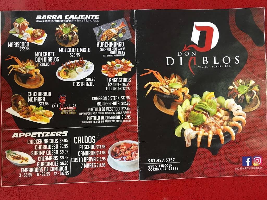 Don Diablos Ceviche, Mariscos & Sushi Bar & Restaurant | restaurant | 650 S Lincoln Ave, Corona, CA 92882, USA | 9514275357 OR +1 951-427-5357