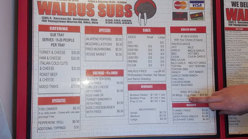 Walrus Subs | restaurant | 1305 S Raccoon Rd, Youngstown, OH 44515, USA | 3307934800 OR +1 330-793-4800