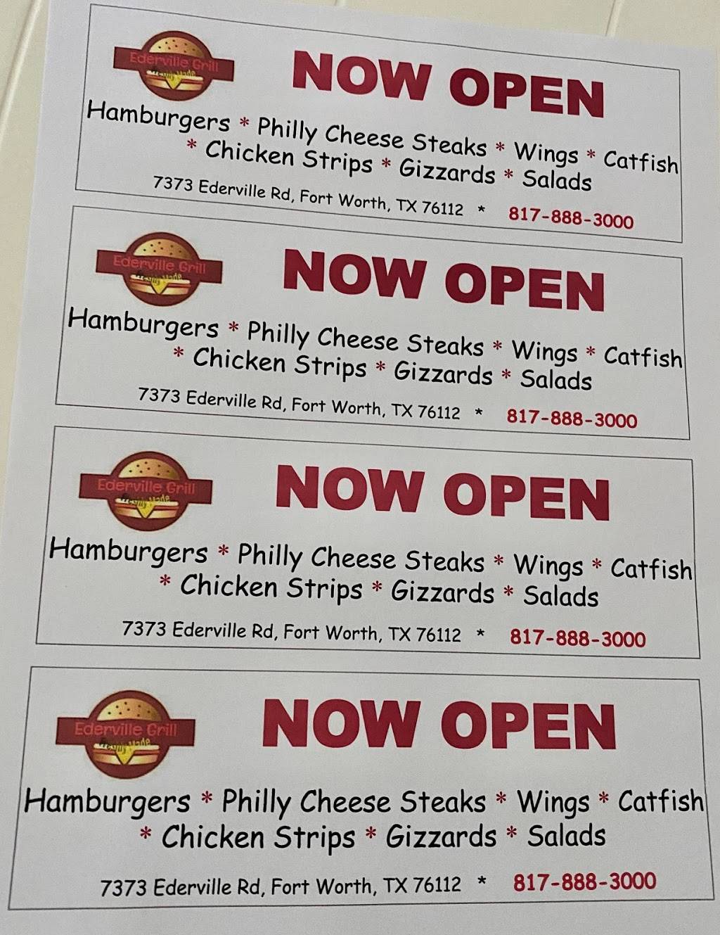 Ederville Grill | restaurant | 7373 Ederville Rd, Fort Worth, TX 76112, USA | 8178883000 OR +1 817-888-3000
