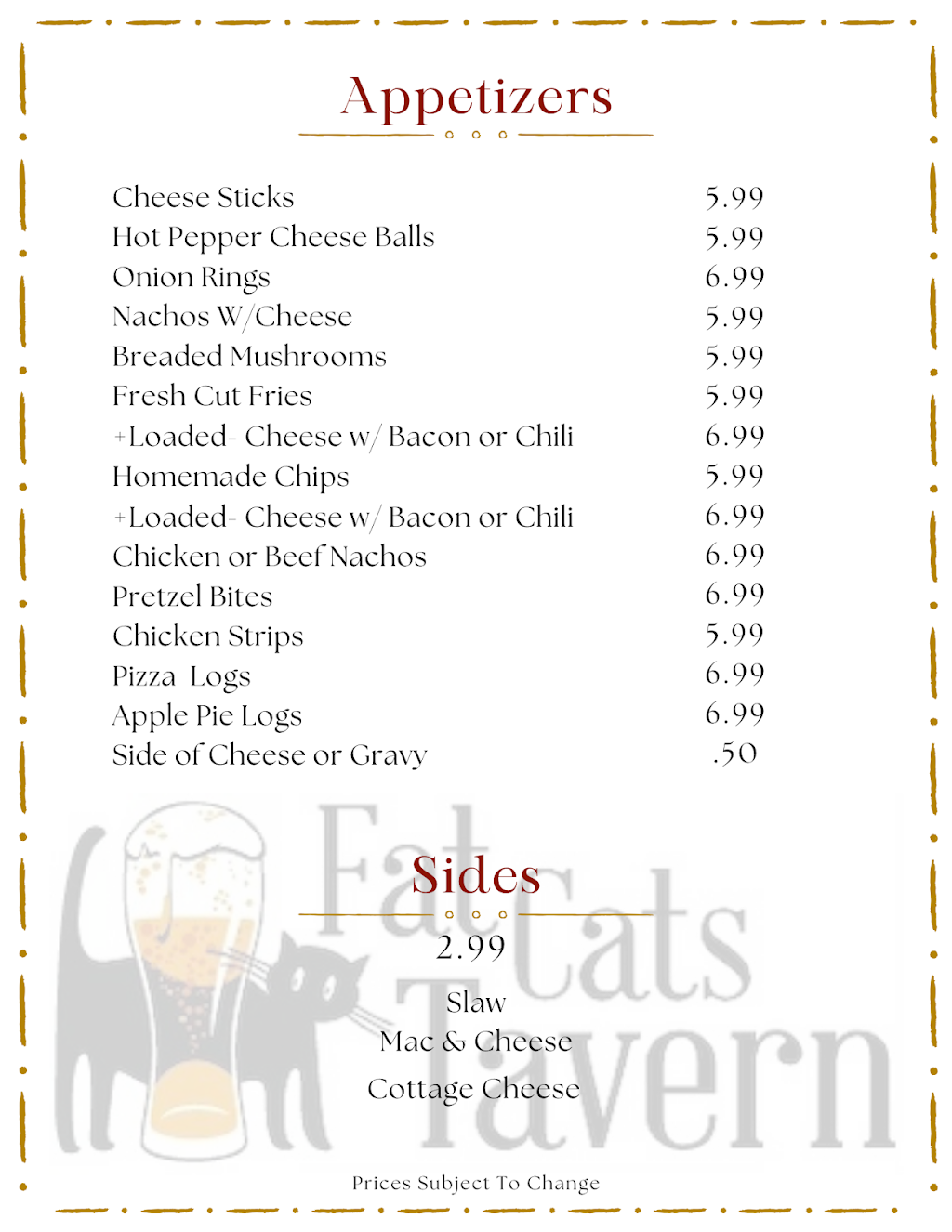 Fat Cats Tavern | restaurant | 3547 W Crawford Ave, Dunbar, PA 15431, USA | 7246032660 OR +1 724-603-2660