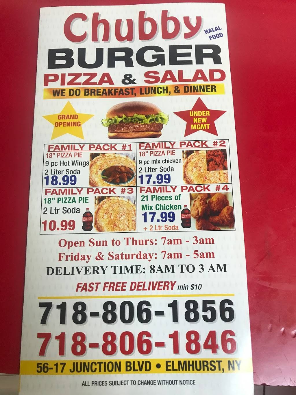 Chubby burgers,pizza&salad | meal takeaway | 5617 Junction Blvd, Elmhurst, NY 11373, USA | 7188061856 OR +1 718-806-1856