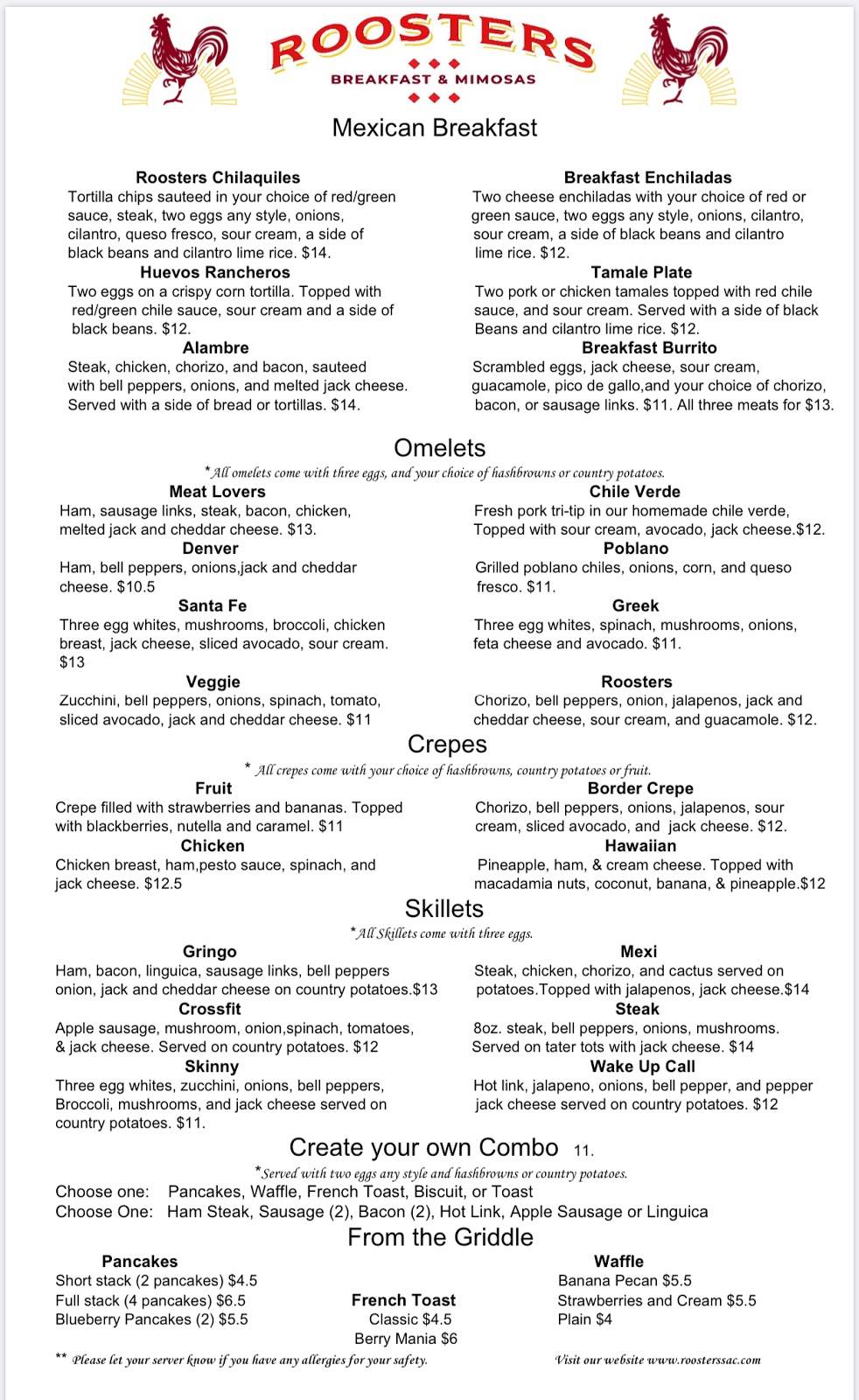 Roosters Breakfast and Mimosas | restaurant | 5493 Carlson Dr STE D, Sacramento, CA 95819, USA | 9165947281 OR +1 916-594-7281