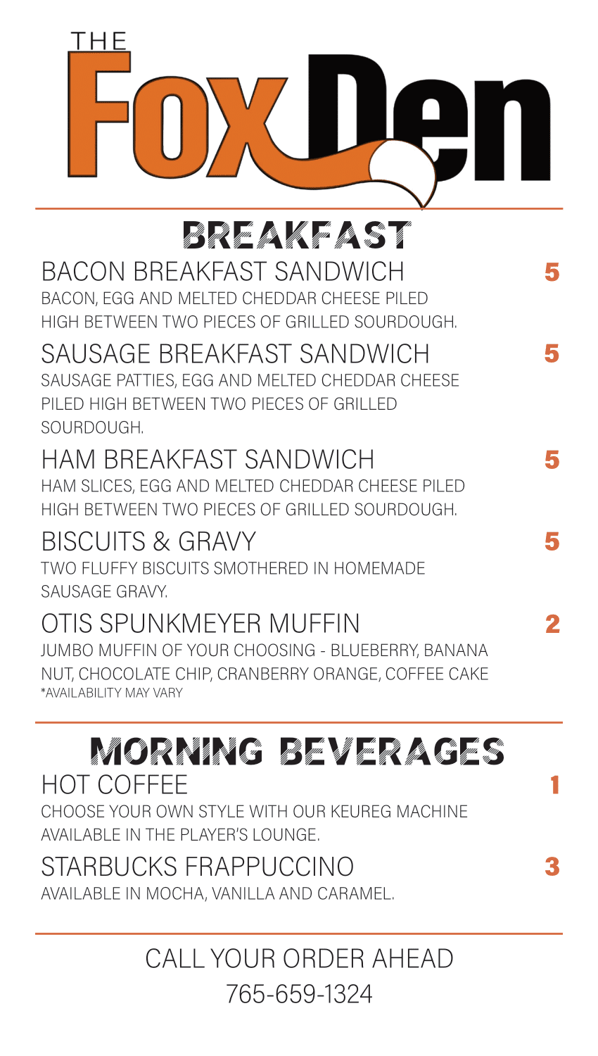 The FoxDen Grill | restaurant | 50 North Park Drive, Frankfort, IN 46041, USA | 7656591324 OR +1 765-659-1324