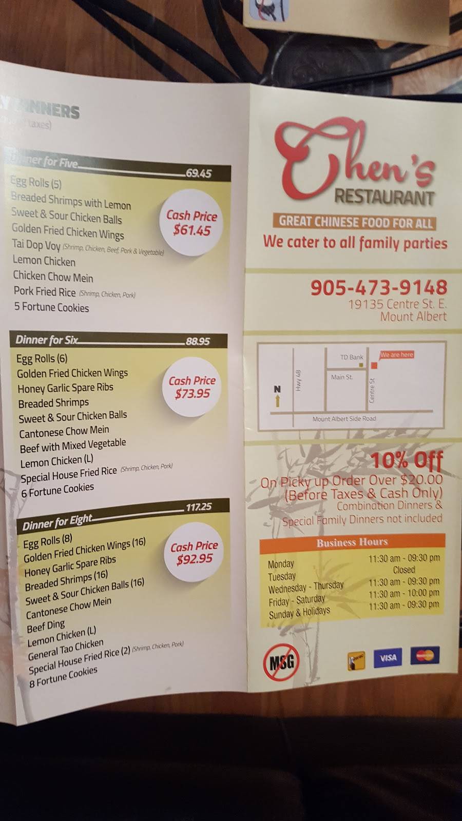 Chens Restaurant | restaurant | 19135 Centre St, Mount Albert, ON L0G 1M0, Canada | 9054739148 OR +1 905-473-9148
