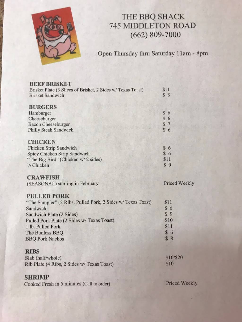 The BBQ shack | restaurant | 829 Middleton Rd, Winona, MS 38967, USA | 6628097000 OR +1 662-809-7000