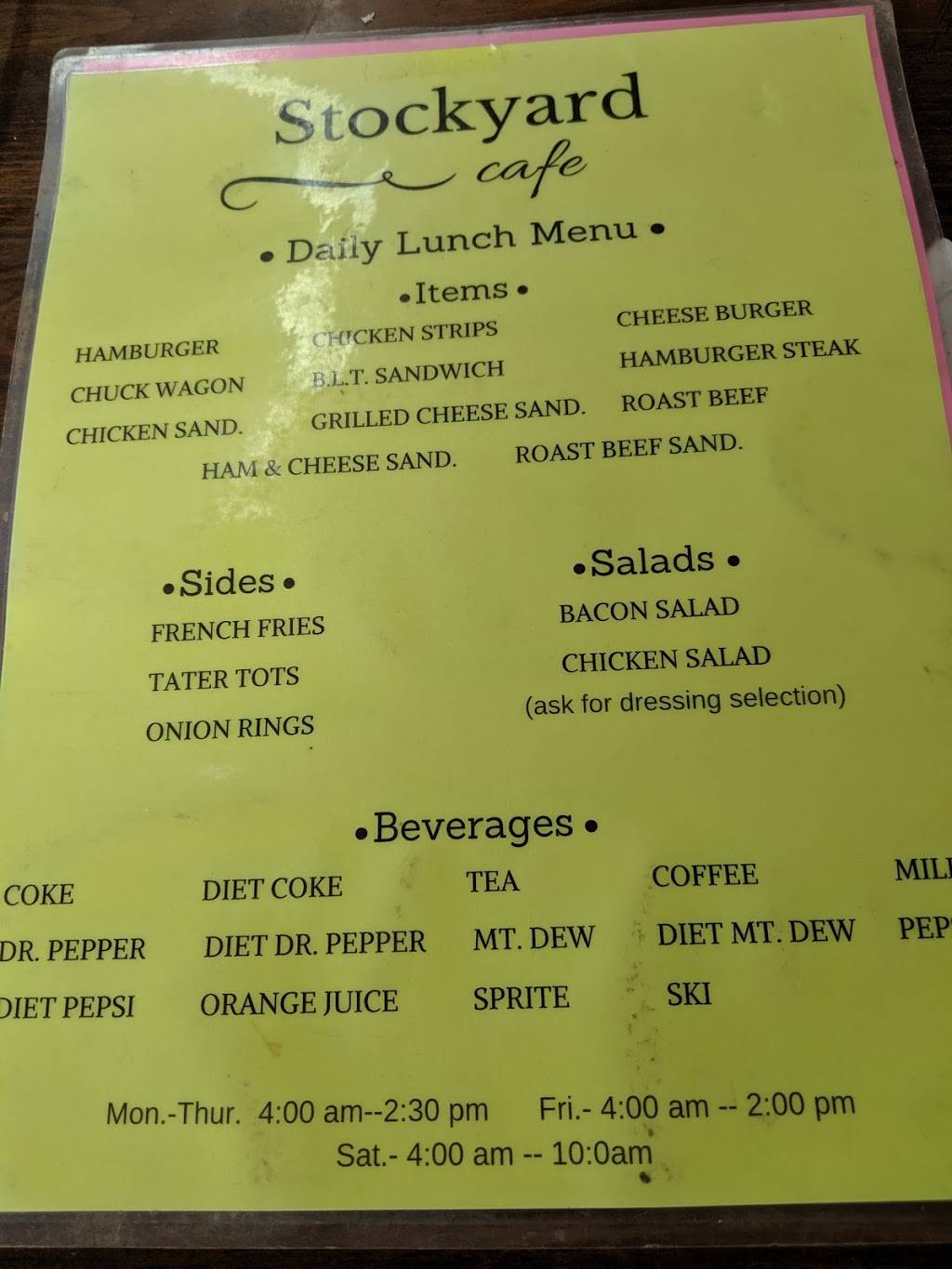 Stockyard Cafe | restaurant | 902 Scottsville Rd, Lafayette, TN 37083, USA | 6156665890 OR +1 615-666-5890