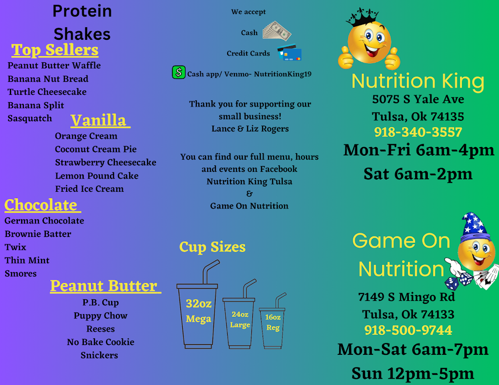 Game On Nutrition Tulsa | restaurant | 7149 S Mingo Rd, Tulsa, OK 74133, USA | 9185009744 OR +1 918-500-9744