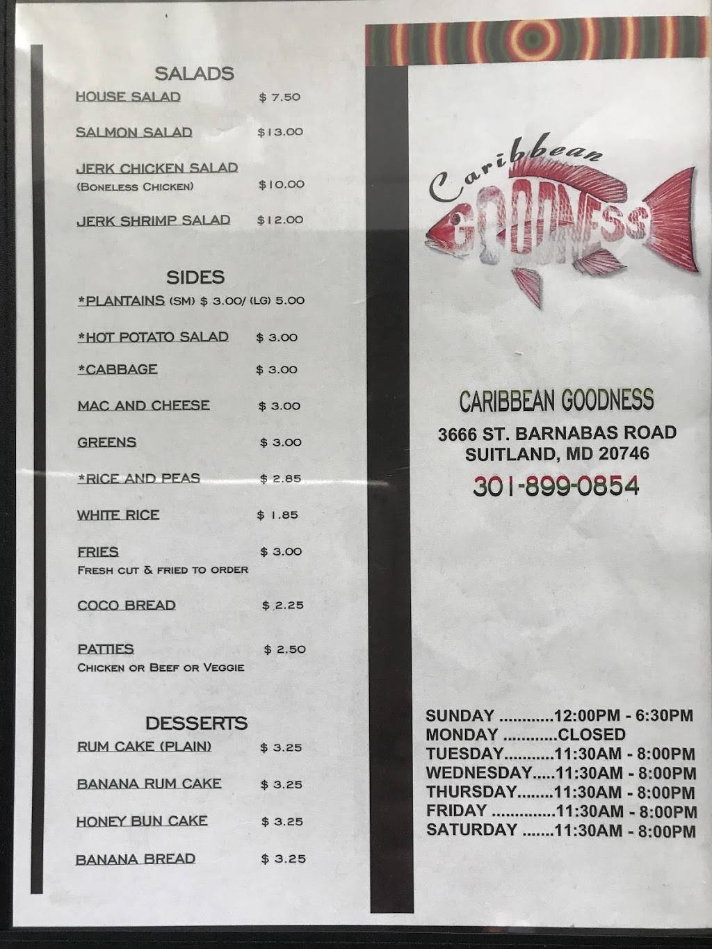 Caribbean Goodness | restaurant | 3666 St Barnabas Rd, Suitland-Silver Hill, MD 20746, USA | 3018990854 OR +1 301-899-0854