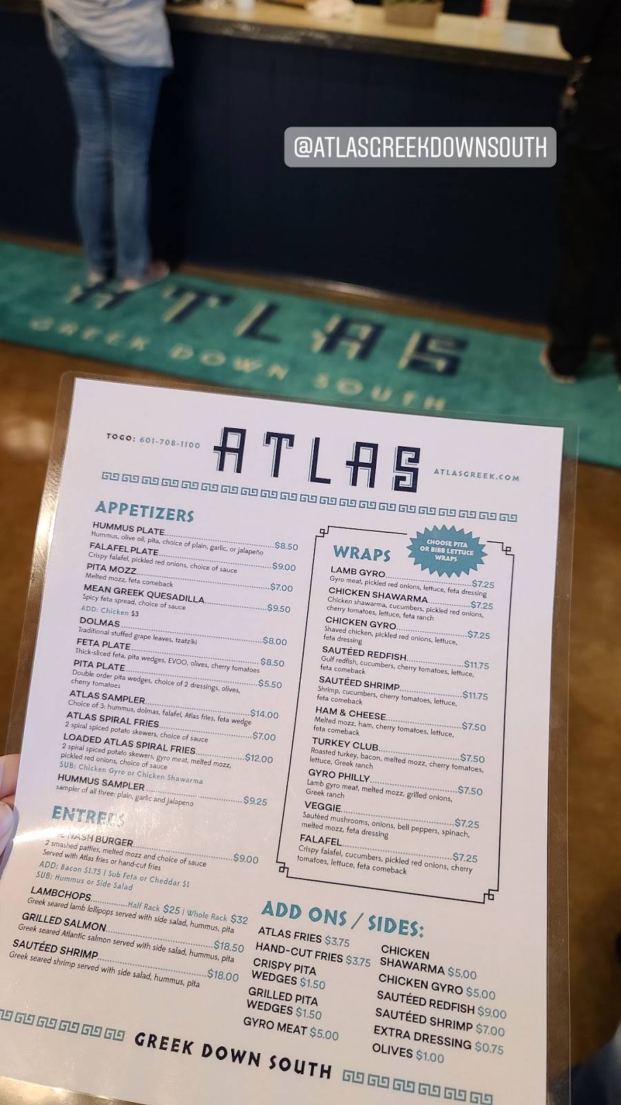 Atlas Greek Down South | restaurant | 734 Clinton Pkwy, Clinton, MS 39056, USA | 6017081100 OR +1 601-708-1100
