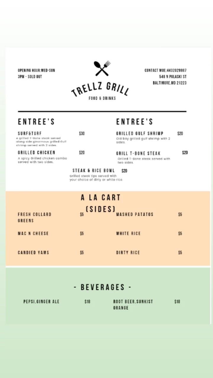 Trell*z Grill | restaurant | 548 N Pulaski St, Baltimore, MD 21223, USA | 4432029987 OR +1 443-202-9987
