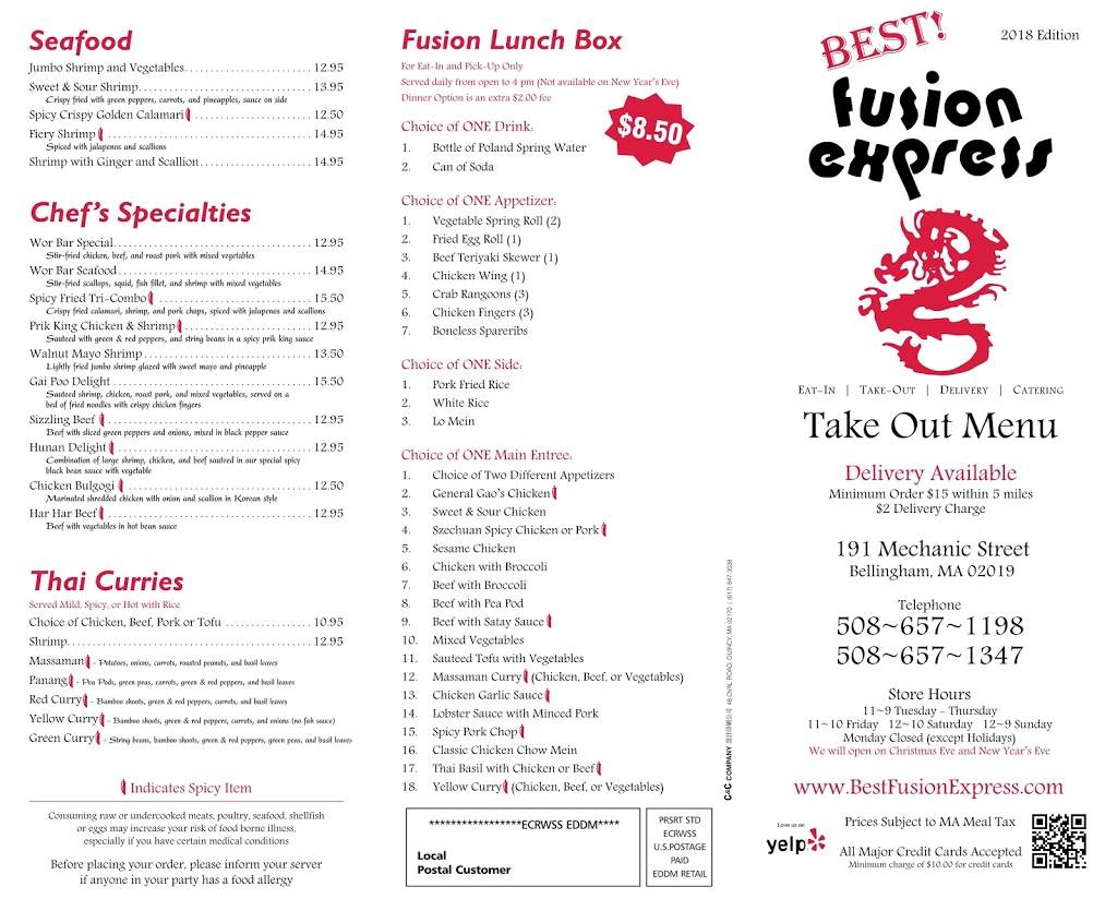 Fusion Express | restaurant | 191 Mechanic St, Bellingham, MA 02019, USA | 5086571198 OR +1 508-657-1198