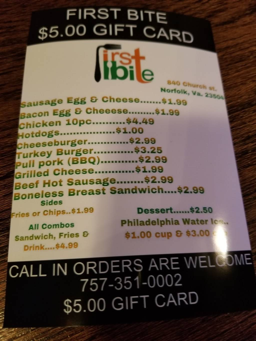 1stBITE | restaurant | 840 Church St, Norfolk, VA 23504, USA | 7573510002 OR +1 757-351-0002