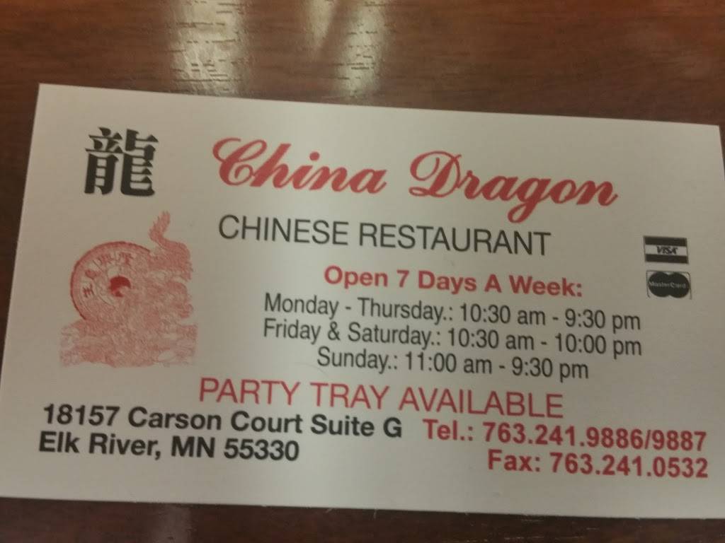 New China Dragon | restaurant | 18157 Carson Ct NW Suite G, Elk River, MN 55330, USA | 7632419886 OR +1 763-241-9886