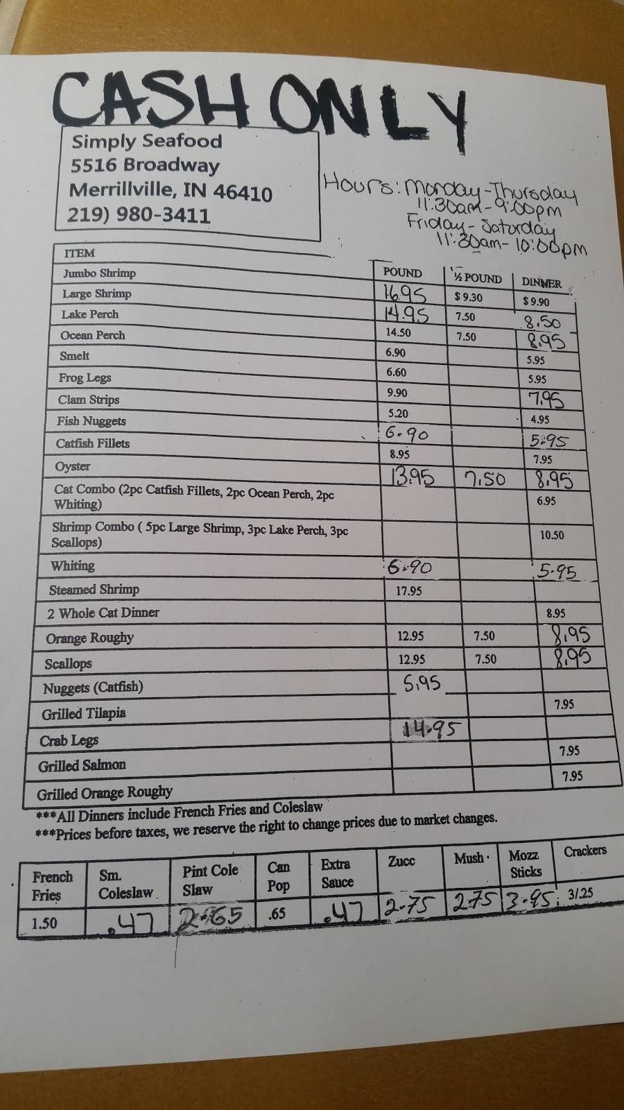 Simply Seafood | restaurant | 5516 Broadway, Merrillville, IN 46410, USA | 2199803411 OR +1 219-980-3411