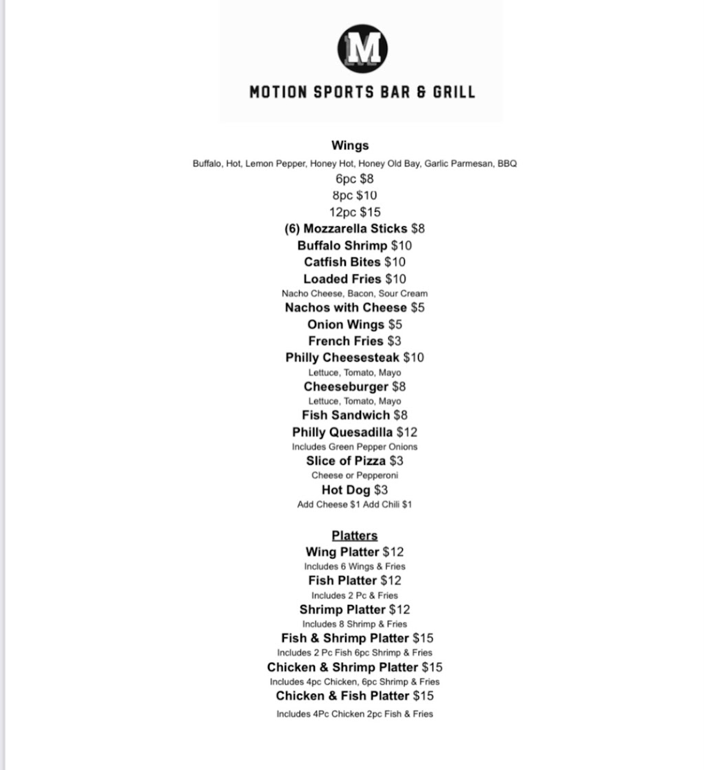 Motion Sports Bar & Grill | restaurant | 3035 S Crater Rd, Petersburg, VA 23805, USA | 8048359597 OR +1 804-835-9597