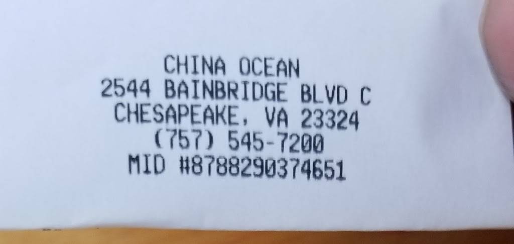 China Ocean Restaurant | restaurant | 2544 Bainbridge Blvd # C, Chesapeake, VA 23324, USA | 7575457200 OR +1 757-545-7200