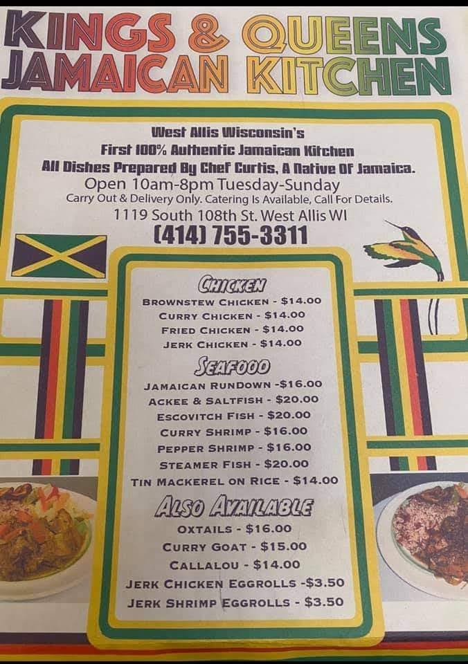 Kings and Queens Jamaican Kitchen | restaurant | 1119 S 108th St, West Allis, WI 53214, USA | 4147553311 OR +1 414-755-3311
