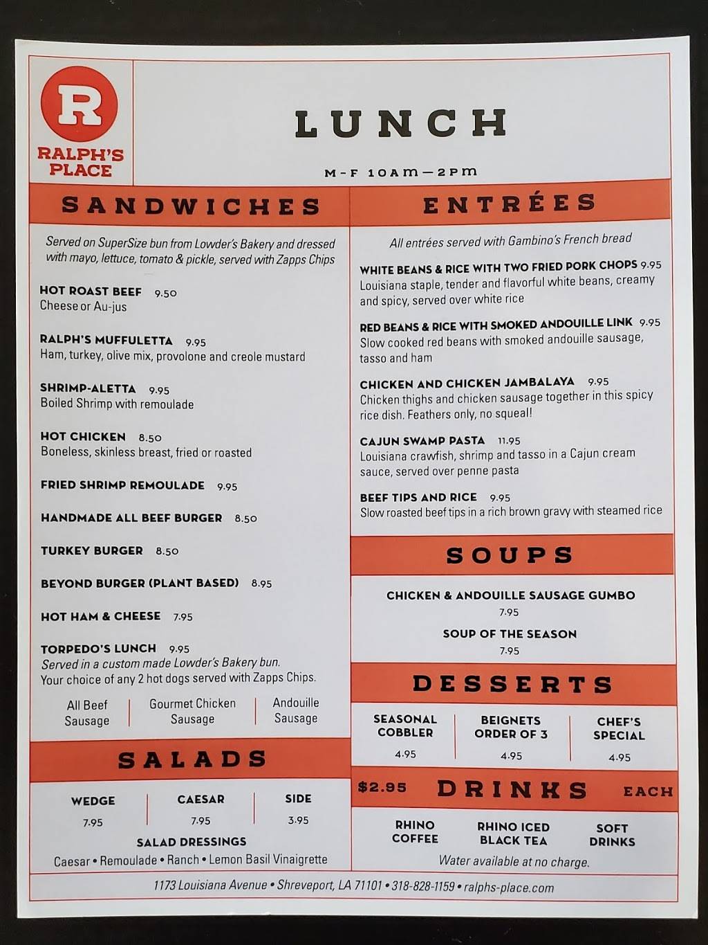 Ralphs Place | restaurant | 1173 Louisiana Ave, Shreveport, LA 71101, USA | 3188281159 OR +1 318-828-1159