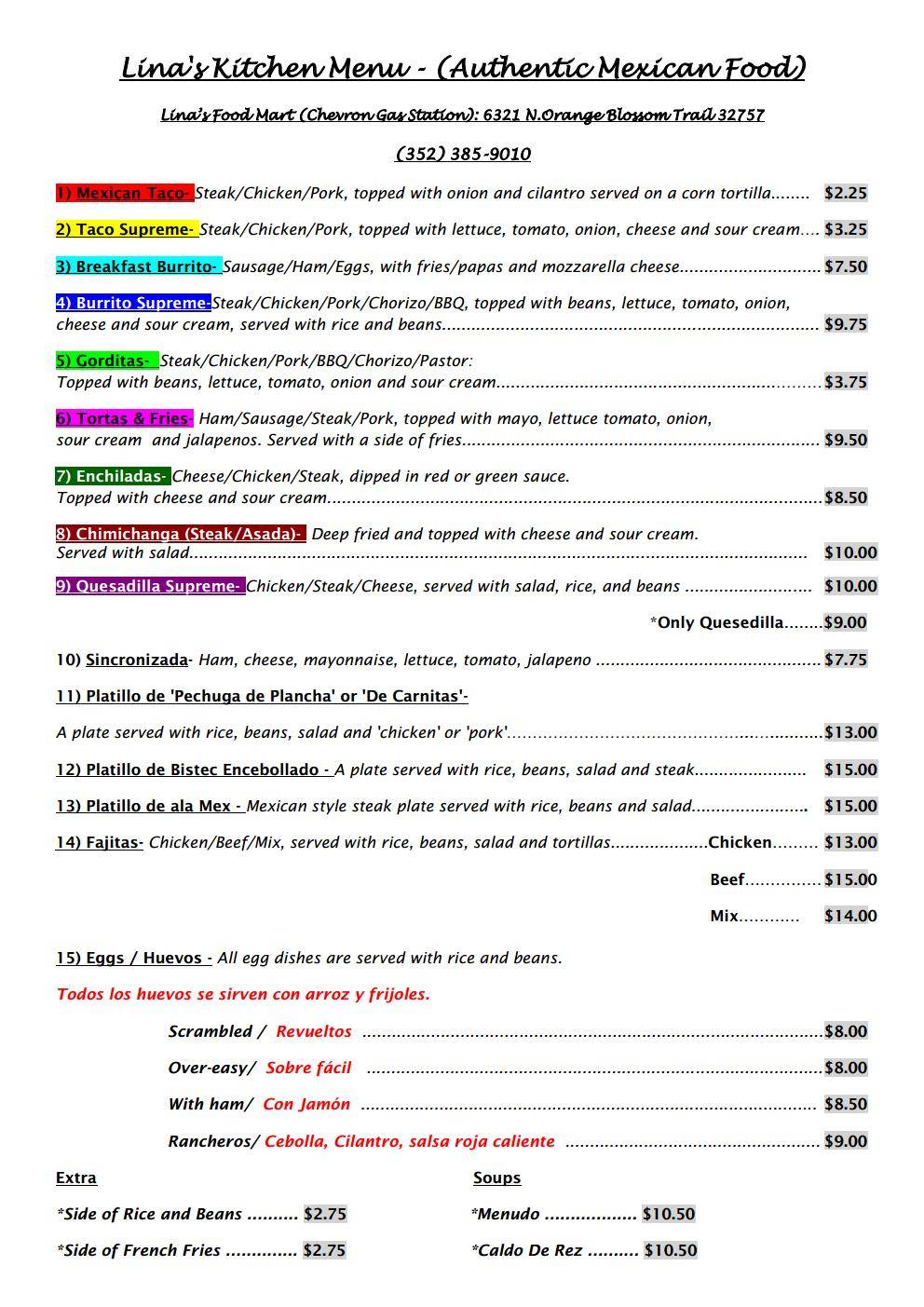 Linas Kitchen - Linas Fort Mart | restaurant | 6321 N Orange Blossom Trail, Mt Dora, FL 32757, USA | 3523859010 OR +1 352-385-9010