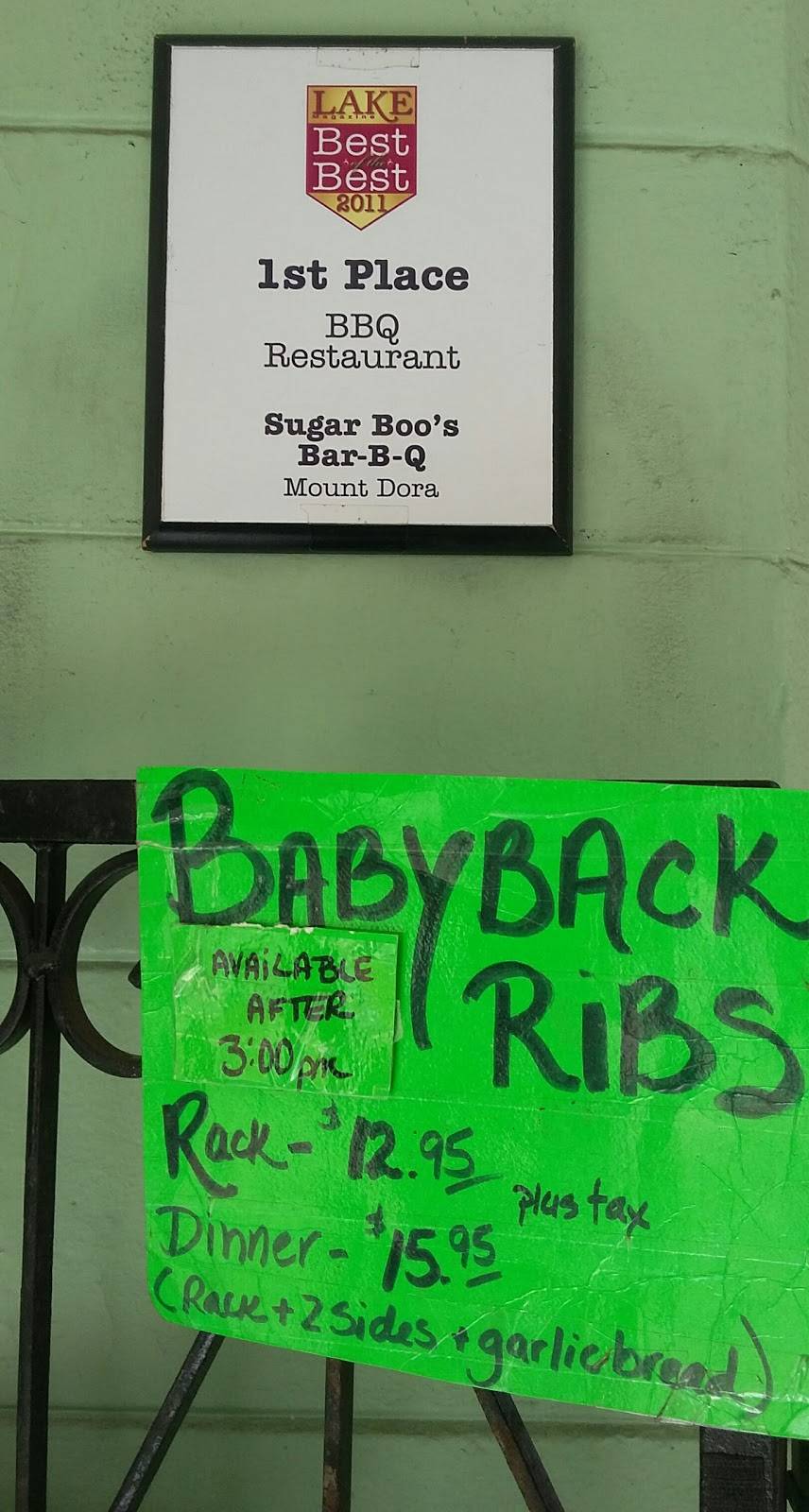 Sugar Boos Bar-B-Que | restaurant | 1305 N Grandview St, Mt Dora, FL 32757, USA | 3527357675 OR +1 352-735-7675