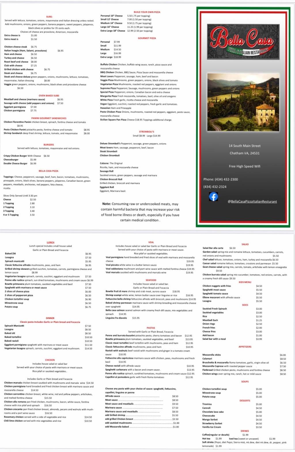 Bella Casa pizza and Italian restaurant | restaurant | 263 N Main St, Chatham, VA 24531,United States | 4344322300 OR +1 434-432-2300