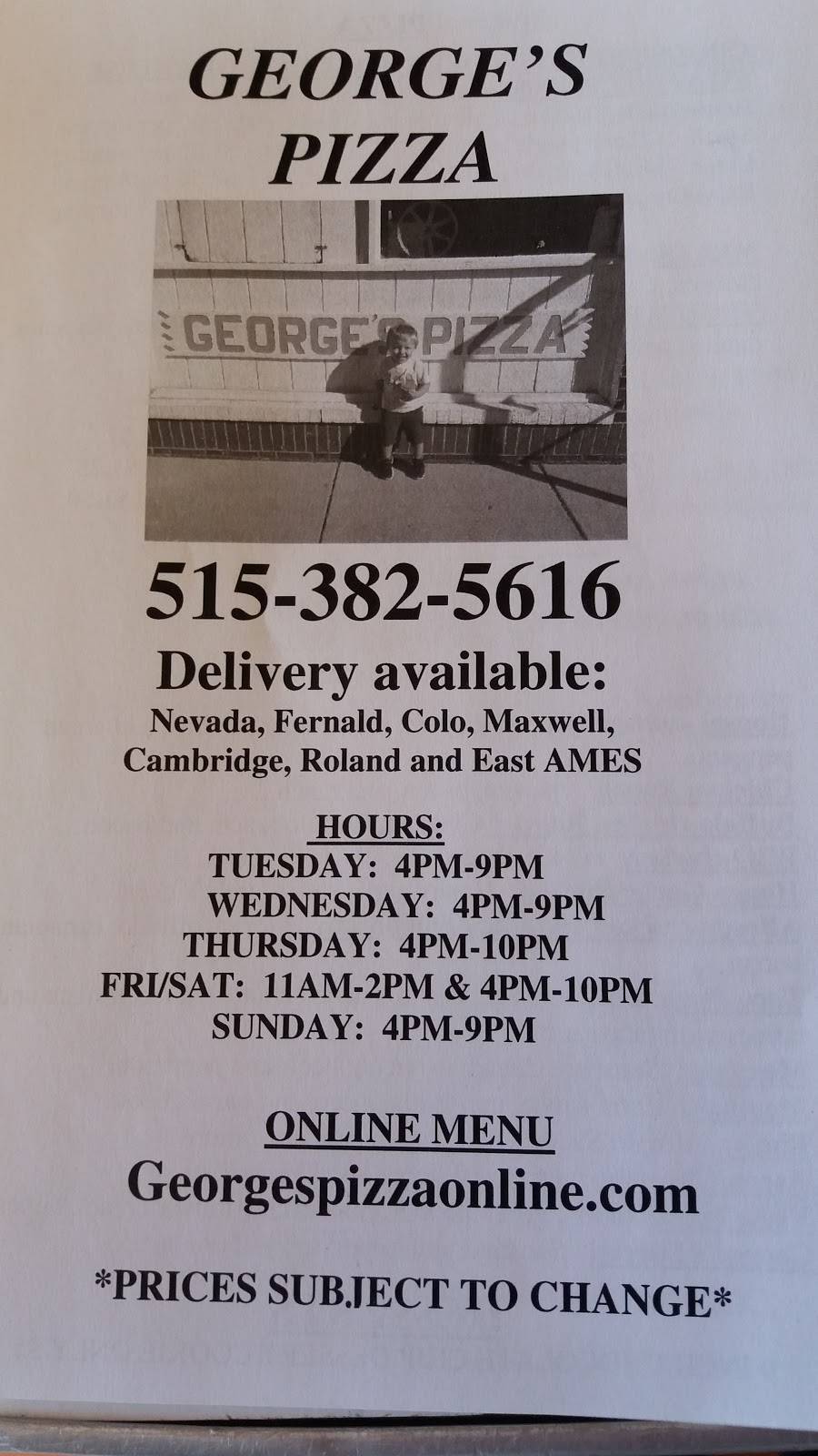 Georges Pizza | meal delivery | 1220 6th St, Nevada, IA 50201, USA | 5153825616 OR +1 515-382-5616