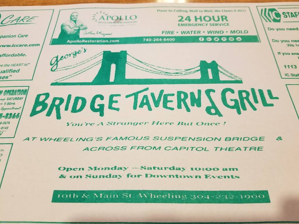 Bridge Tavern & Grill | restaurant | 950 Main St, Wheeling, WV 26003, USA | 3042321900 OR +1 304-232-1900