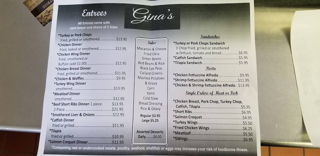 Gina’s Soulfood | restaurant | 18000 E 9 Mile Rd, Eastpointe, MI 48021, USA | 5868597252 OR +1 586-859-7252