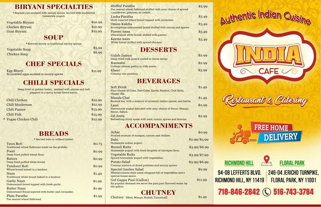 India Cafe | restaurant | 246-04 Jericho Turnpike, Floral Park, NY 11001, USA | 5167433784 OR +1 516-743-3784