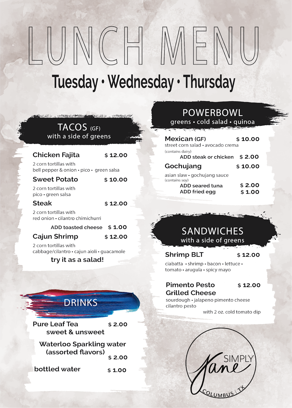 Simply Jane | restaurant | 602 Walnut St, Columbus, TX 78934, USA | 5129709247 OR +1 512-970-9247