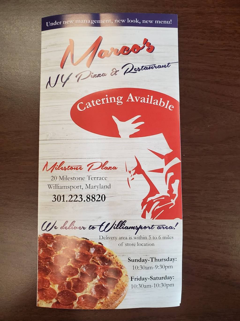Marco’s Pizza & Italian Restaurant | restaurant | 16 Milestone Terrace, Williamsport, MD 21795, USA | 3012238820 OR +1 301-223-8820