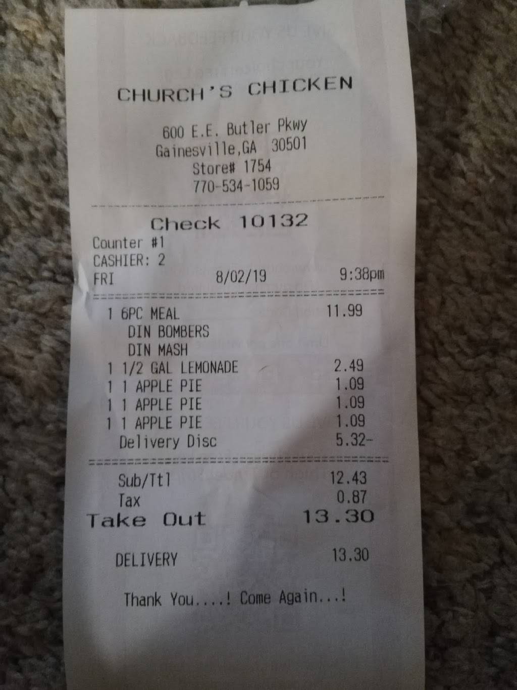 Churchs Chicken | restaurant | 600 E E Butler Pkwy, Gainesville, GA 30501, USA | 7705341059 OR +1 770-534-1059