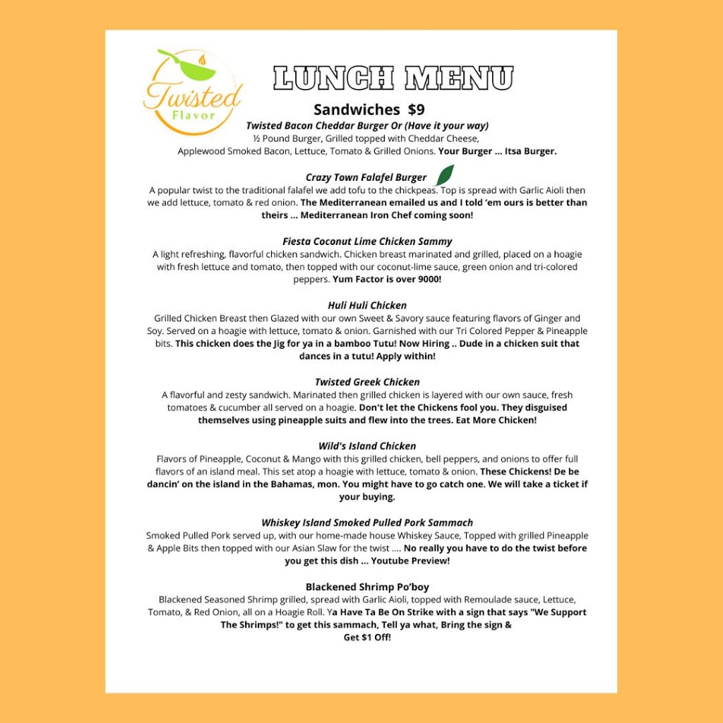 Twisted Flavor Truck | restaurant | 2627 Lake View Dr, Rome, GA 30165, USA | 7066223827 OR +1 706-622-3827