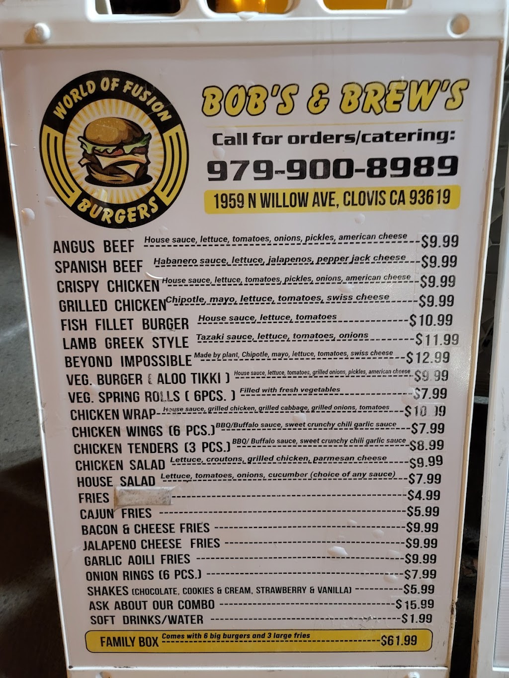 Bob’s & Brew’s | restaurant | 1959 N Willow Ave, Clovis, CA 93619, USA | 8057209596 OR +1 805-720-9596