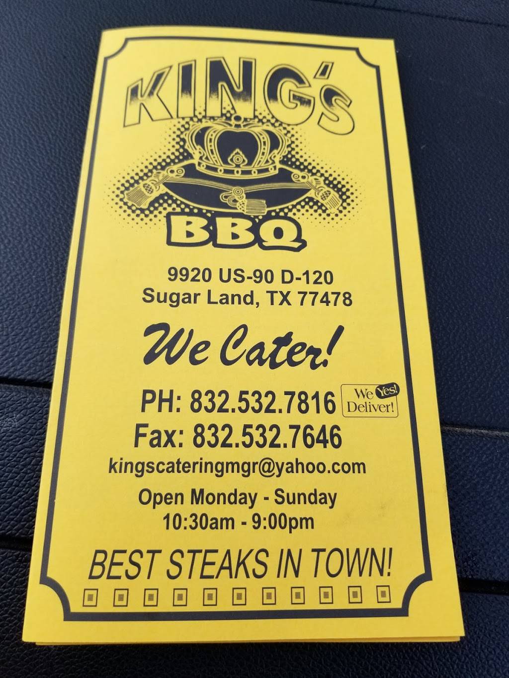 Kings BBQ | restaurant | 9920 US-90 ALT Ste D120, Sugar Land, TX 77478, USA | 8325327816 OR +1 832-532-7816