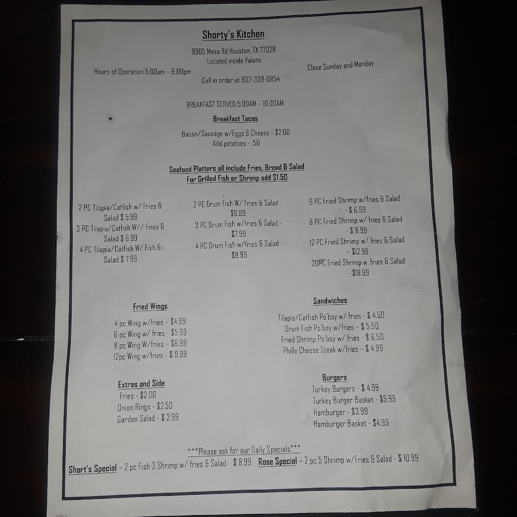 Shortys Kitchen | restaurant | 9905 Mesa Dr, Houston, TX 77078, USA | 8323390854 OR +1 832-339-0854