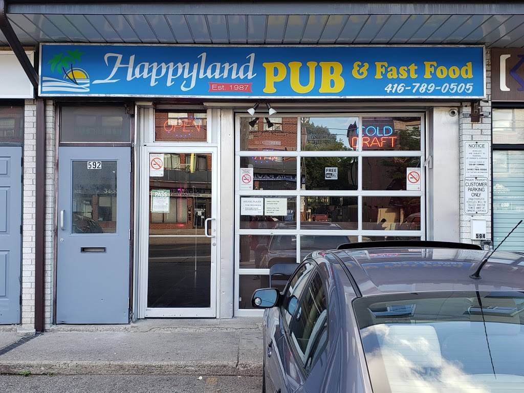 Happyland Pub & Fast Food | restaurant | 594 Marlee Ave, Toronto, ON M6B 3J5, Canada | 4167890505 OR +1 416-789-0505