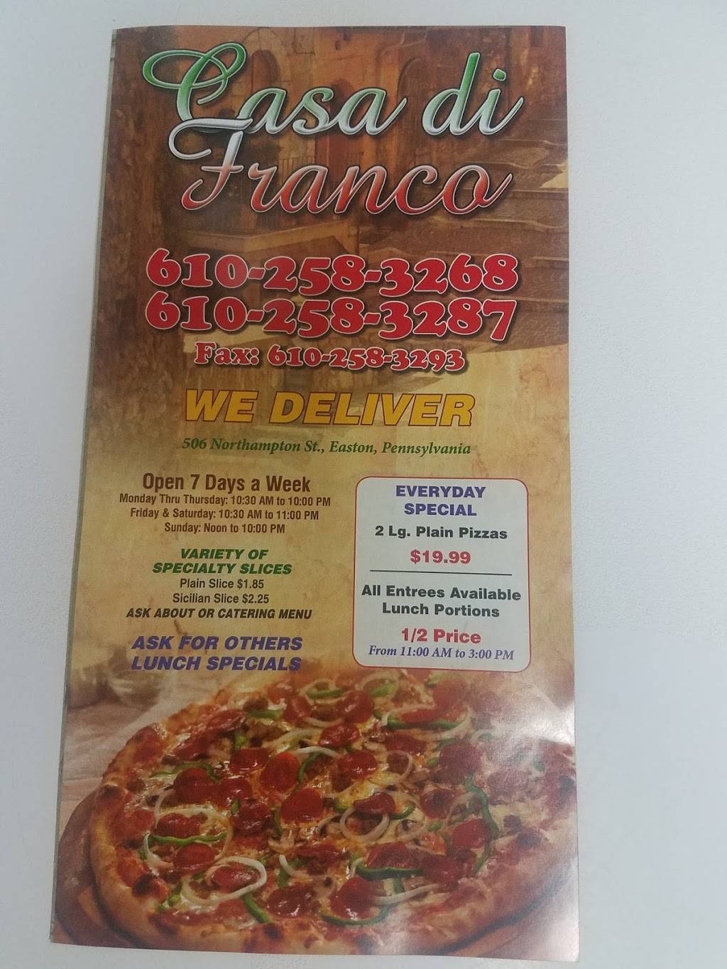Casa di Franco Italian Restaurant | restaurant | 506 Northampton St, Easton, PA 18042, USA | 6102583268 OR +1 610-258-3268