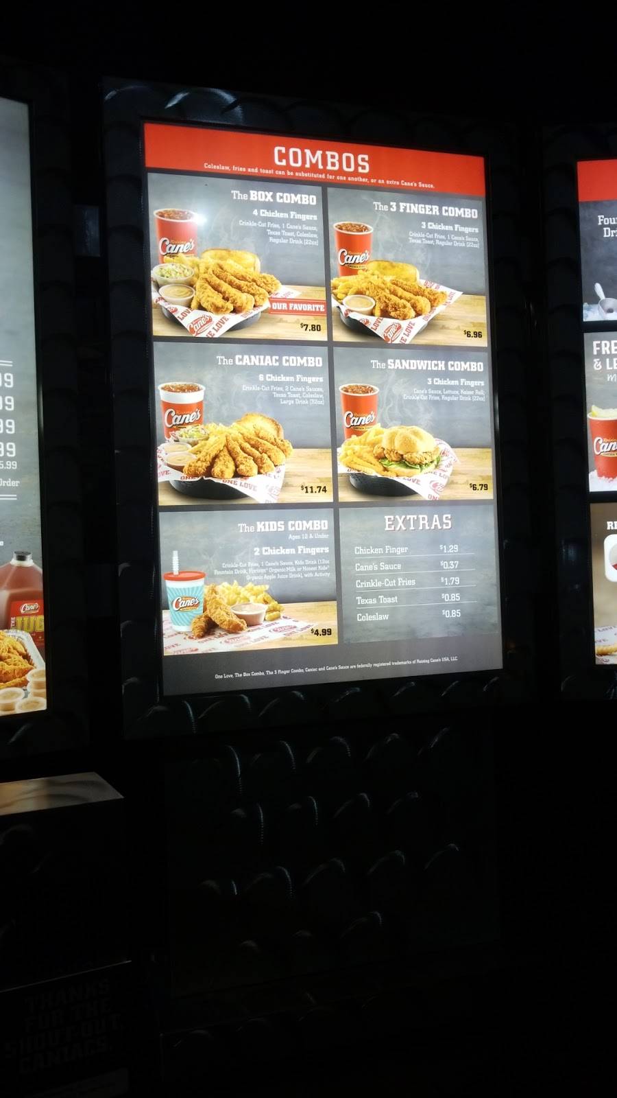 Raising Canes Chicken Fingers | restaurant | 9811 Mission Gorge Rd, Santee, CA 92071, USA | 6194490565 OR +1 619-449-0565