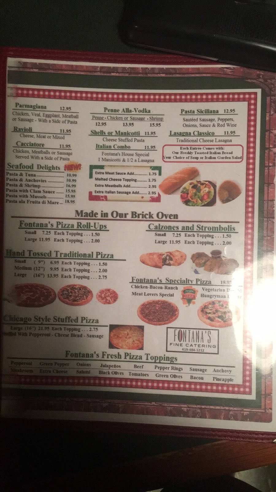 Fontanas Italian Eatery | restaurant | 126 E Main St, Bellevue, OH 44811, USA | 4194841212 OR +1 419-484-1212