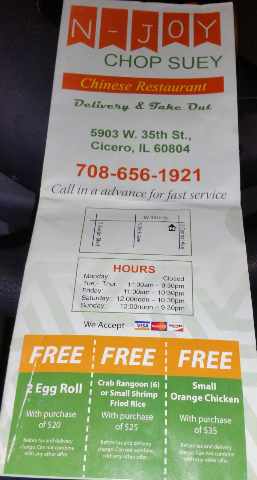 N-Joy Chop Suey | restaurant | 5903 W 35th St, Cicero, IL 60804, USA | 7086561921 OR +1 708-656-1921