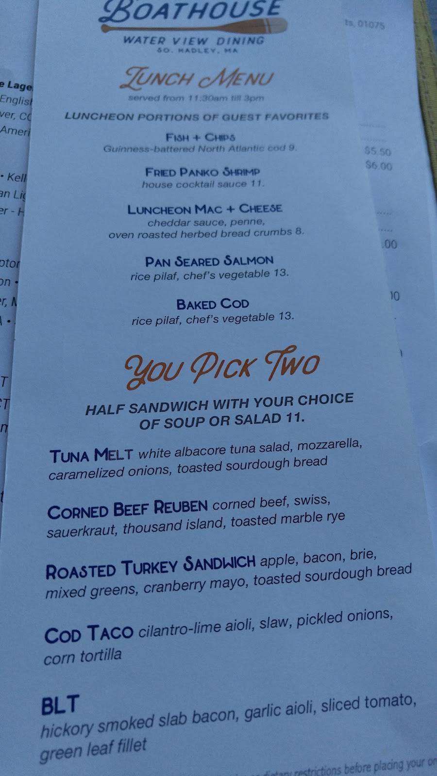 The Boathouse Restaurant | restaurant | 1 Alvord St, South Hadley, MA 01075, USA | 4135362342 OR +1 413-536-2342