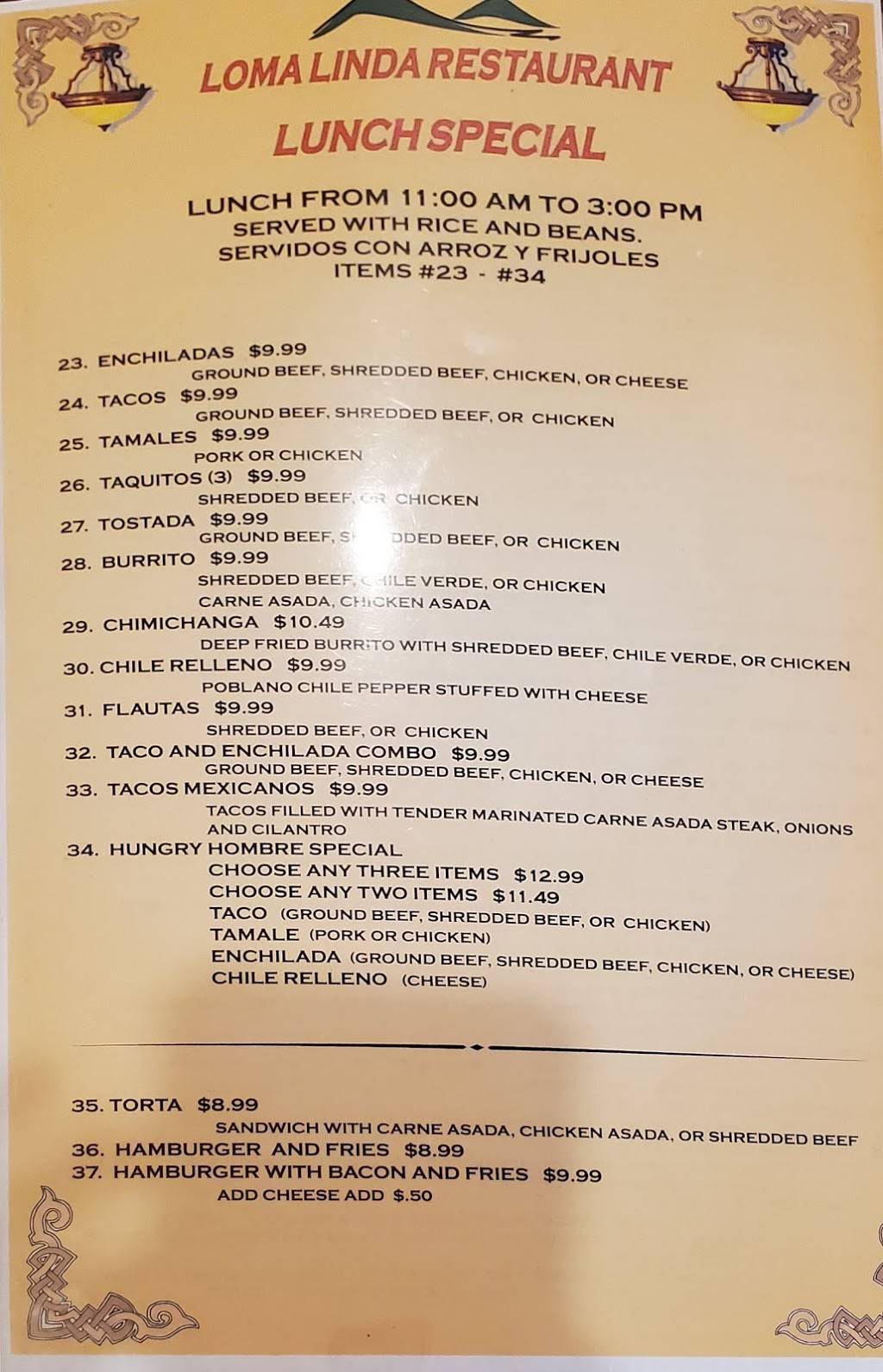 Loma Linda | restaurant | 3611 Mt Vernon Ave, Bakersfield, CA 93306, USA | 6618738095 OR +1 661-873-8095