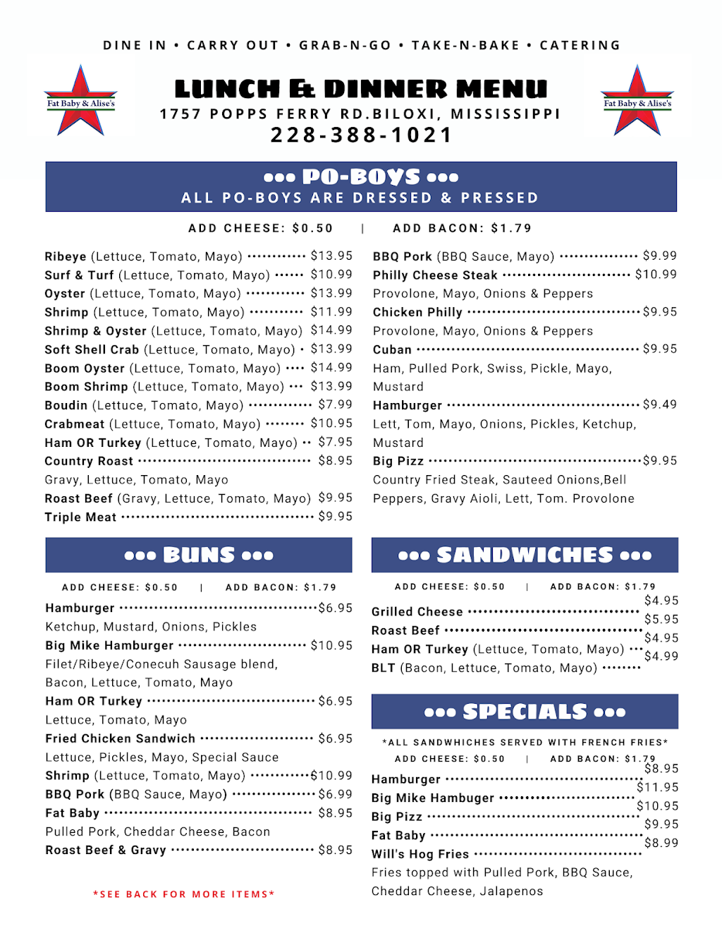 Fat Baby and Alise’s | restaurant | 1757 Popps Ferry Rd, Biloxi, MS 39532, USA | 2283881021 OR +1 228-388-1021