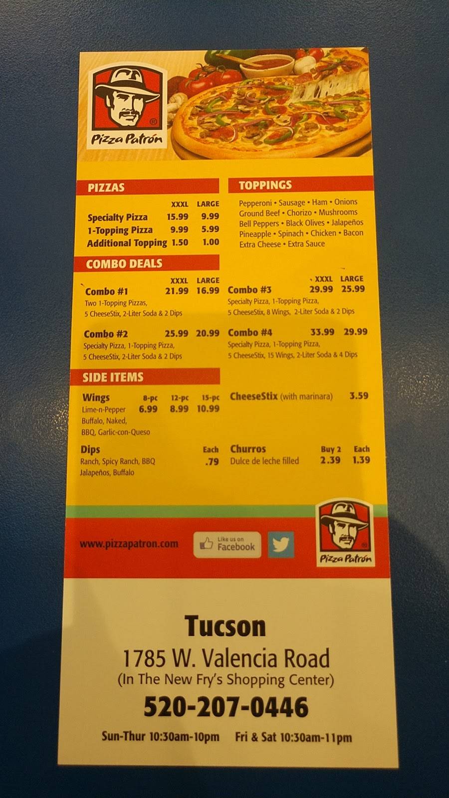Pizza Patron | restaurant | 1785 W Valencia Rd #143, Tucson, AZ 85746, USA | 5202070446 OR +1 520-207-0446
